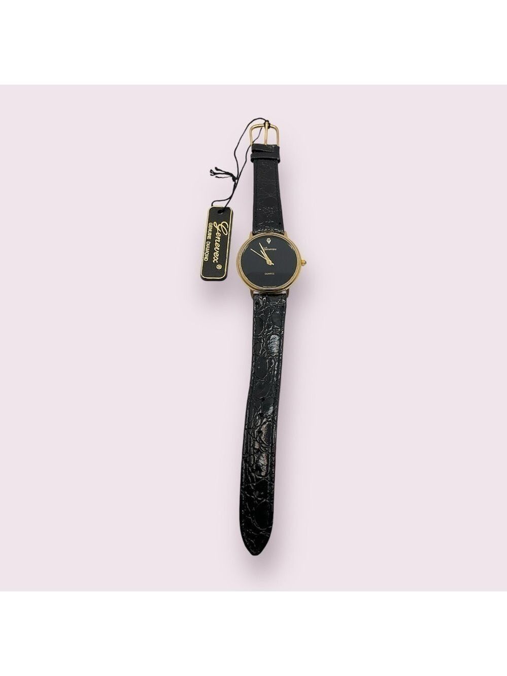 Vintage Genevex Diamond Quartz Watch Gold Tone Stainless Leather Straps